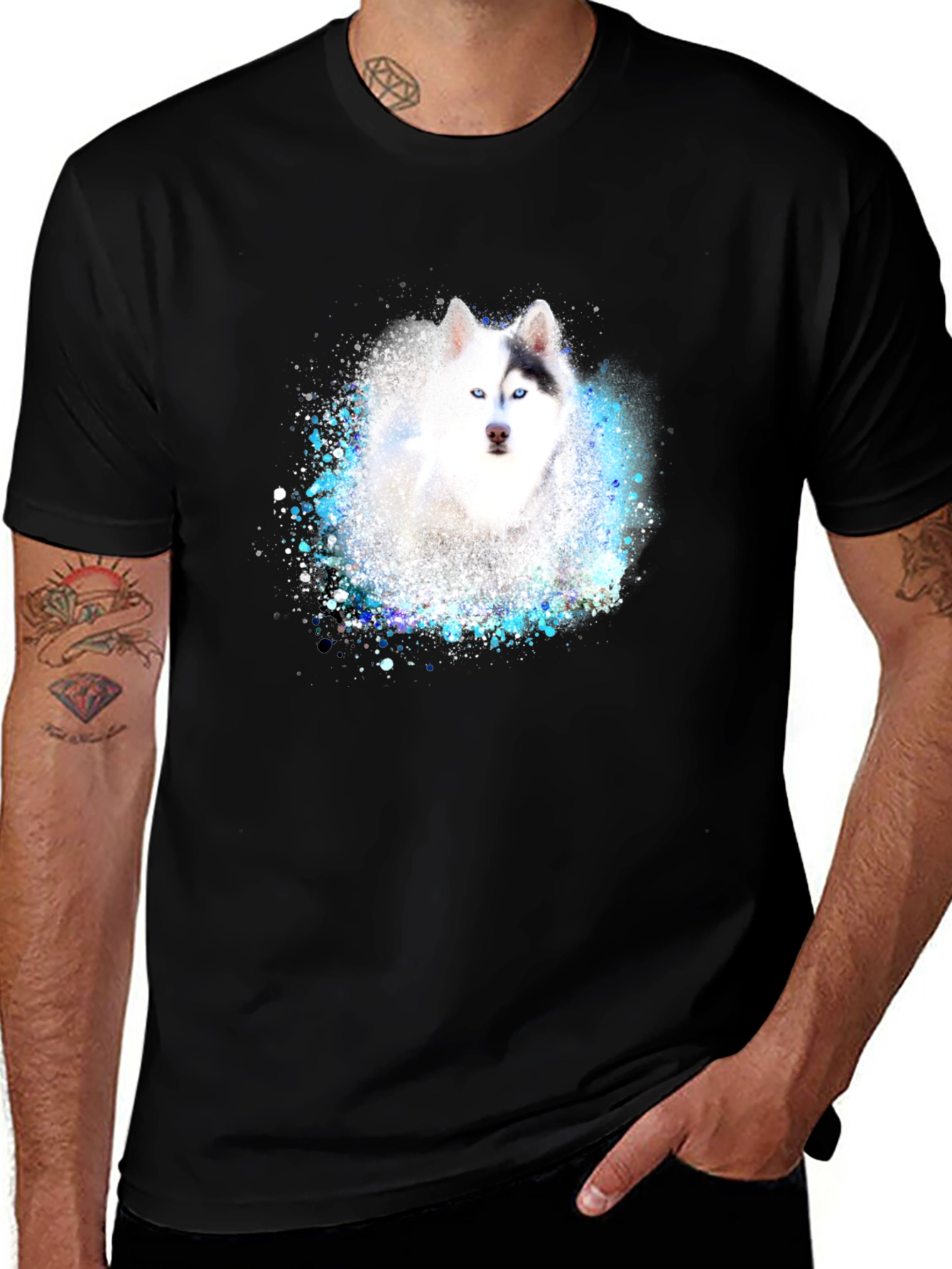 Husky Dog Graphic Black T-Shirt