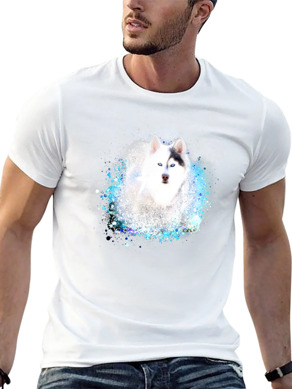 Husky Dog Graphic Black T-Shirt