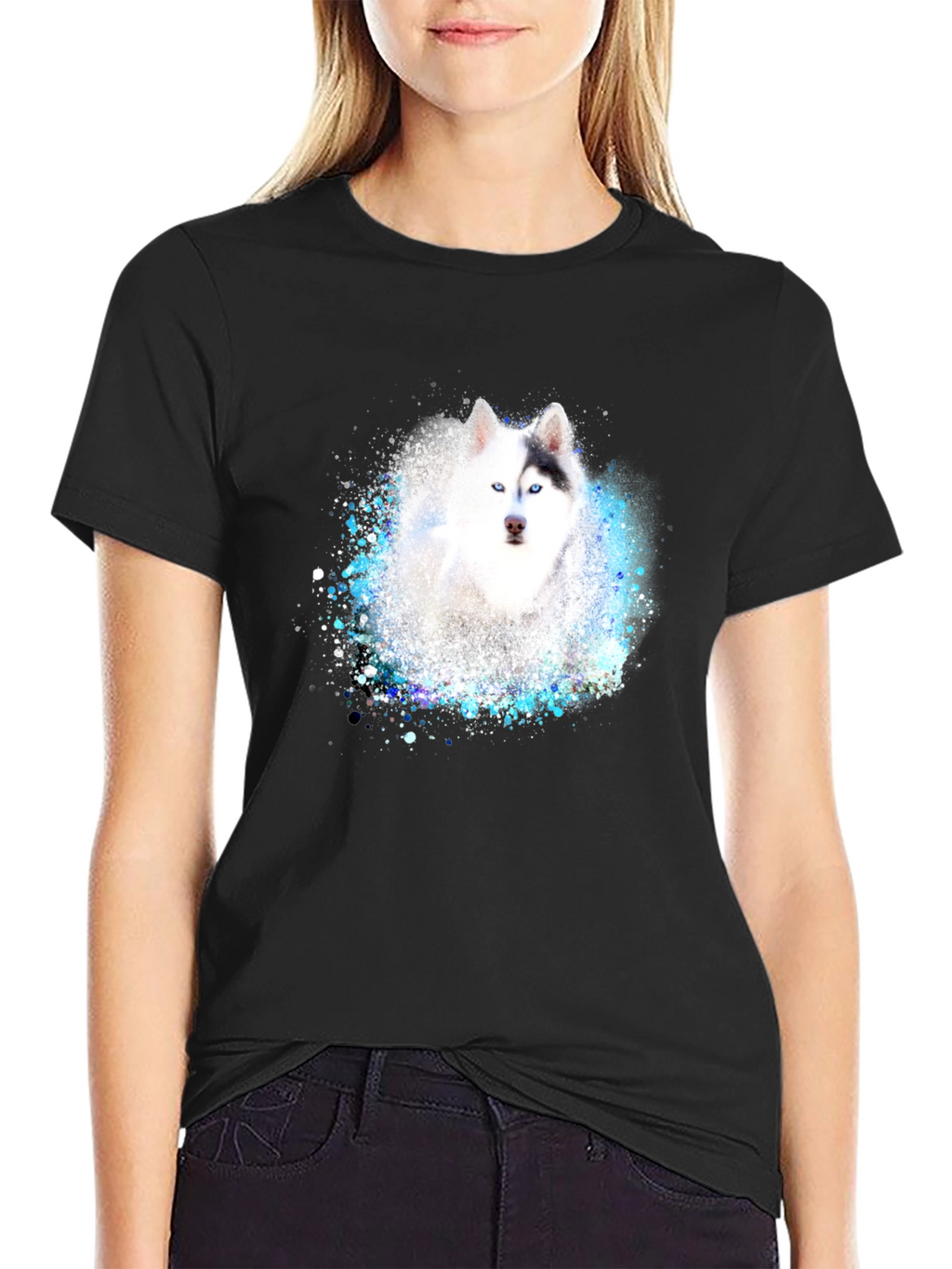 Husky Dog Graphic Black T-Shirt