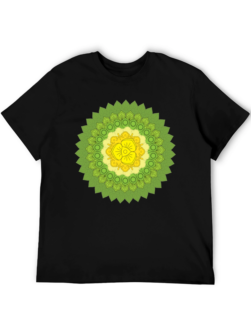 Black Tee with Green & Yellow Mandala