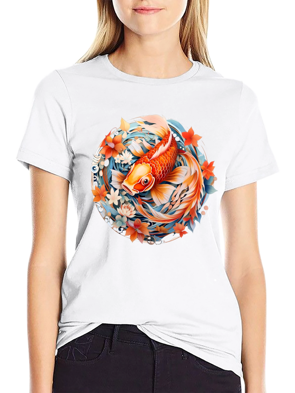 Koi Fish Graphic Print Black T-Shirt