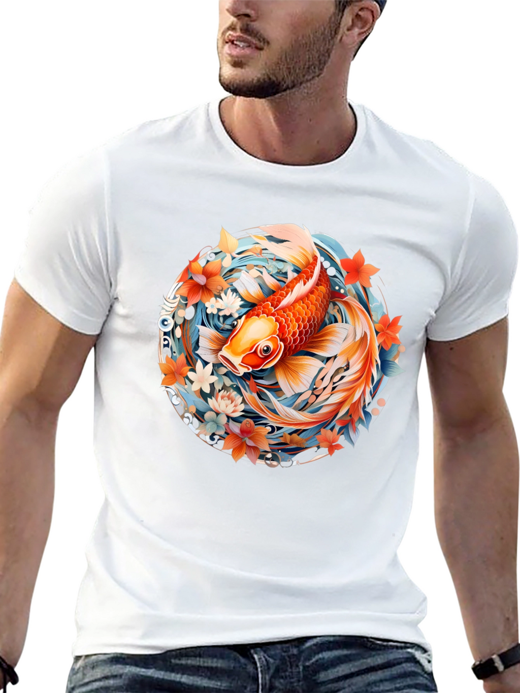 Koi Fish Graphic Print Black T-Shirt