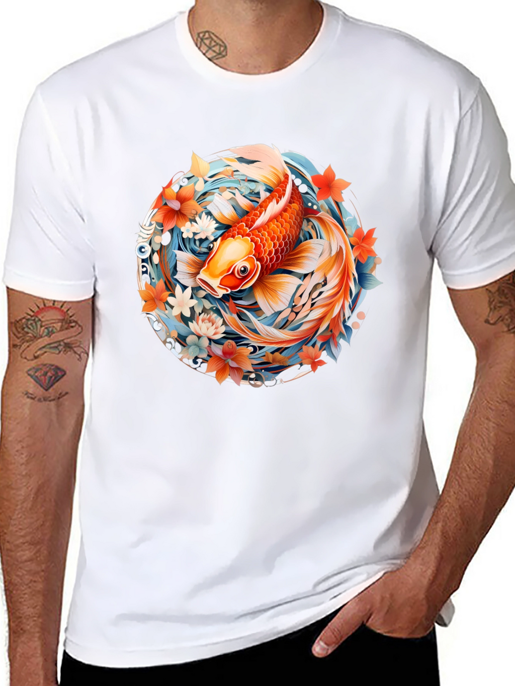 Koi Fish Graphic Print Black T-Shirt
