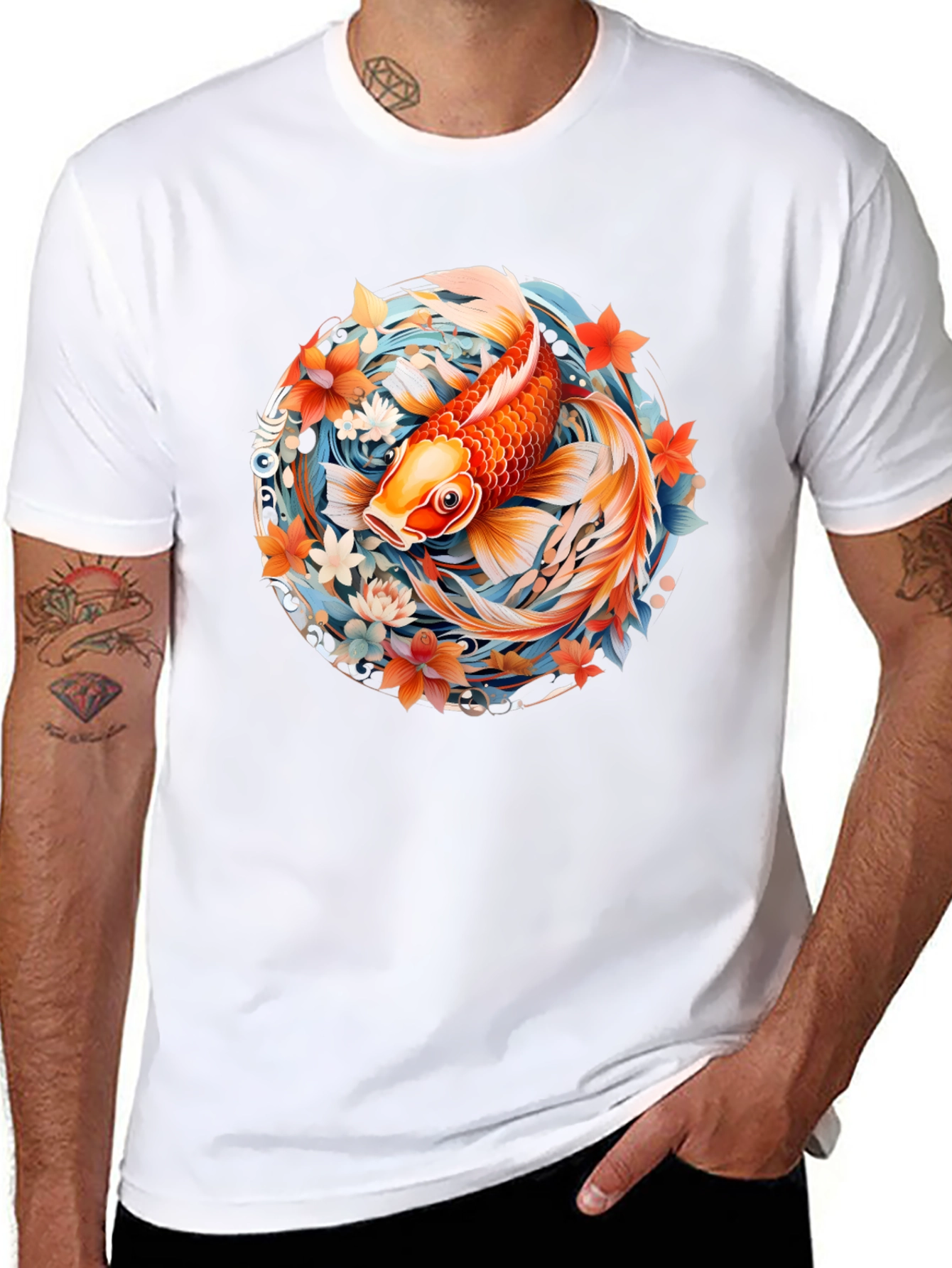 Koi Fish Graphic Print Black T-Shirt