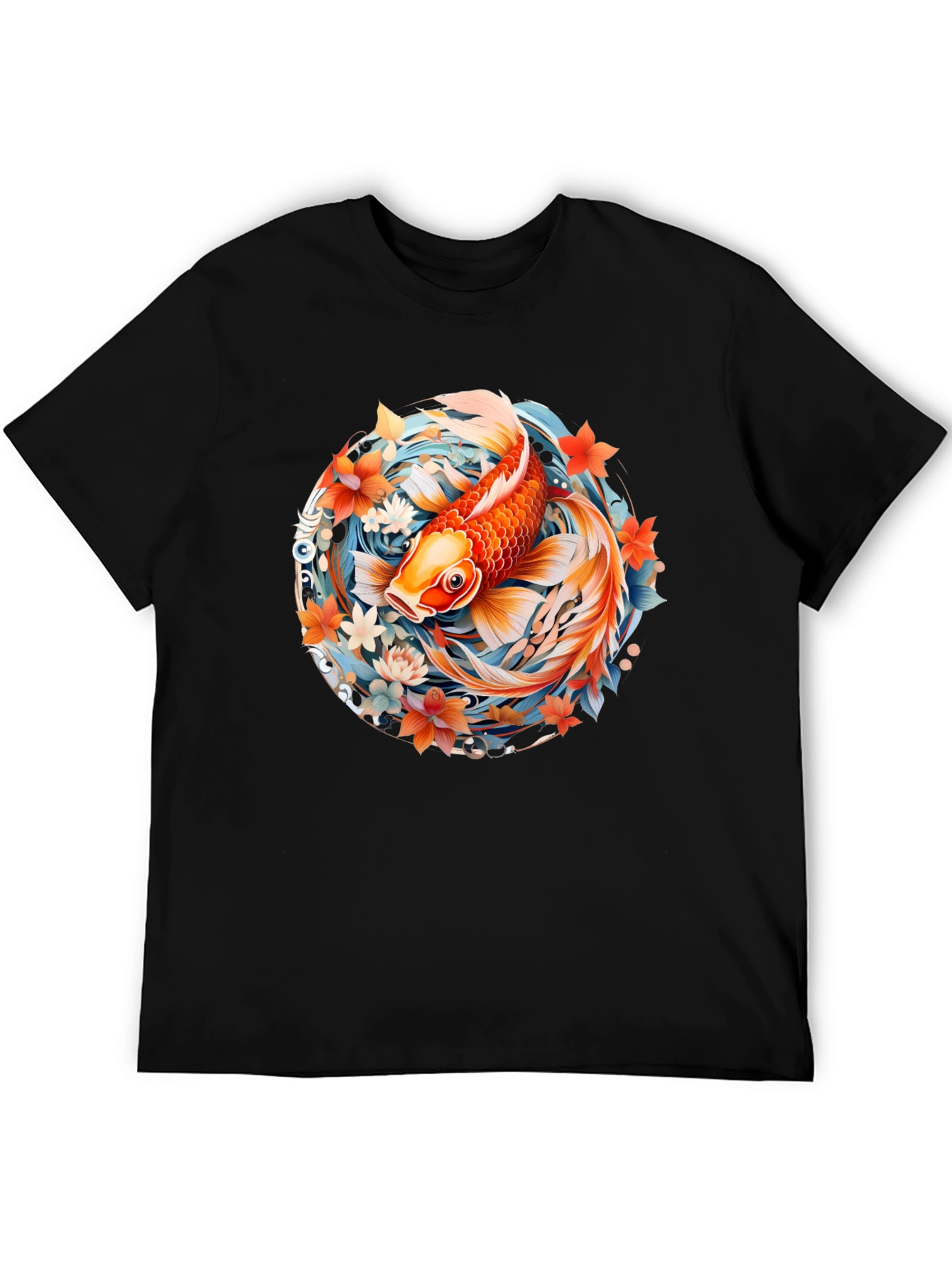 Koi Fish Graphic Print Black T-Shirt