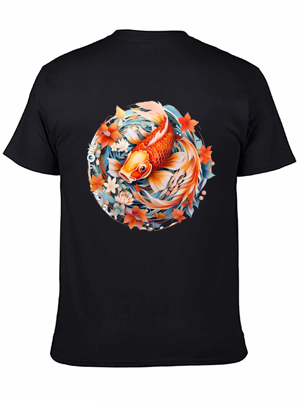 Koi Fish Graphic Print Black T-Shirt
