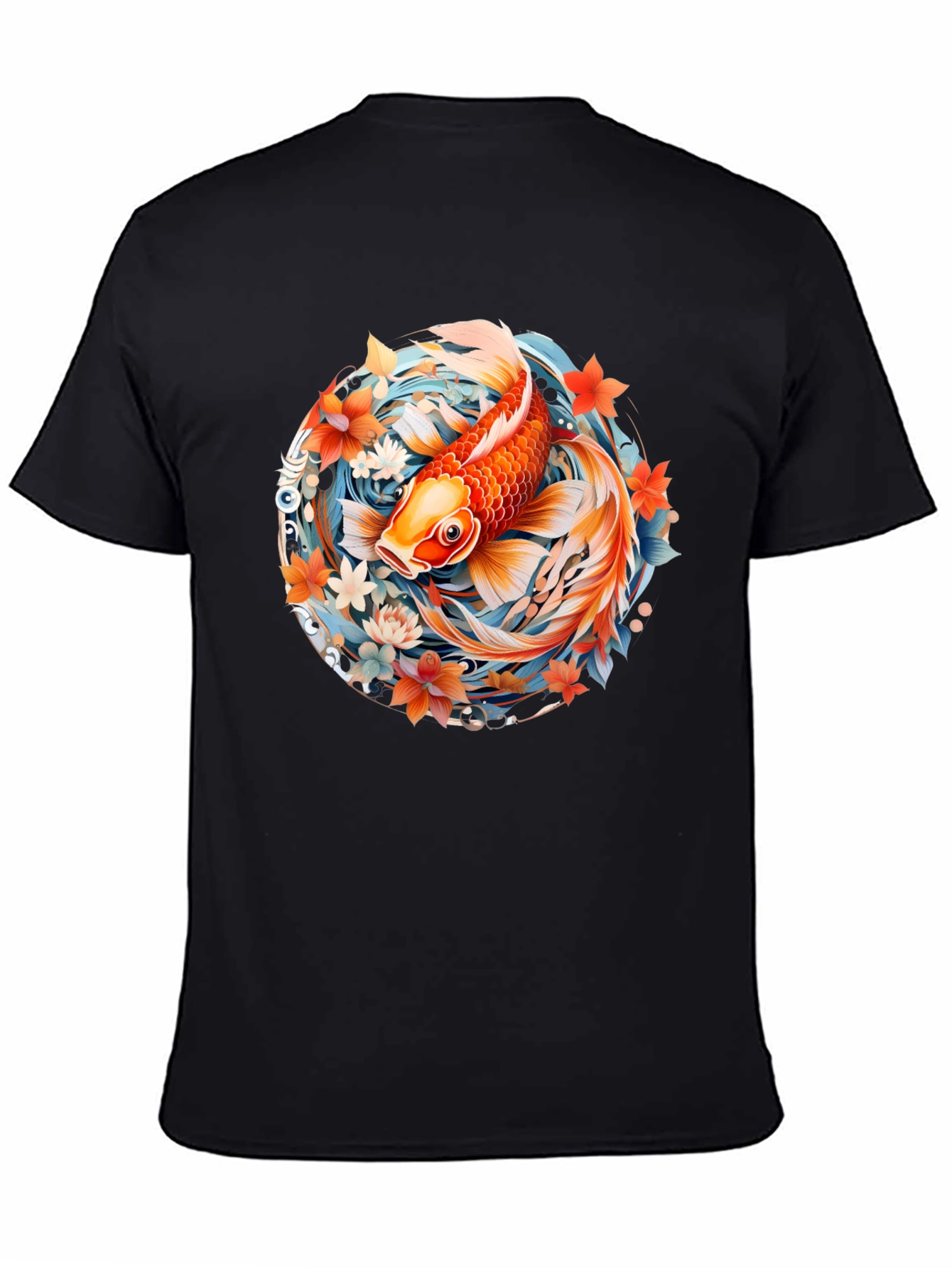 Koi Fish Graphic Print Black T-Shirt
