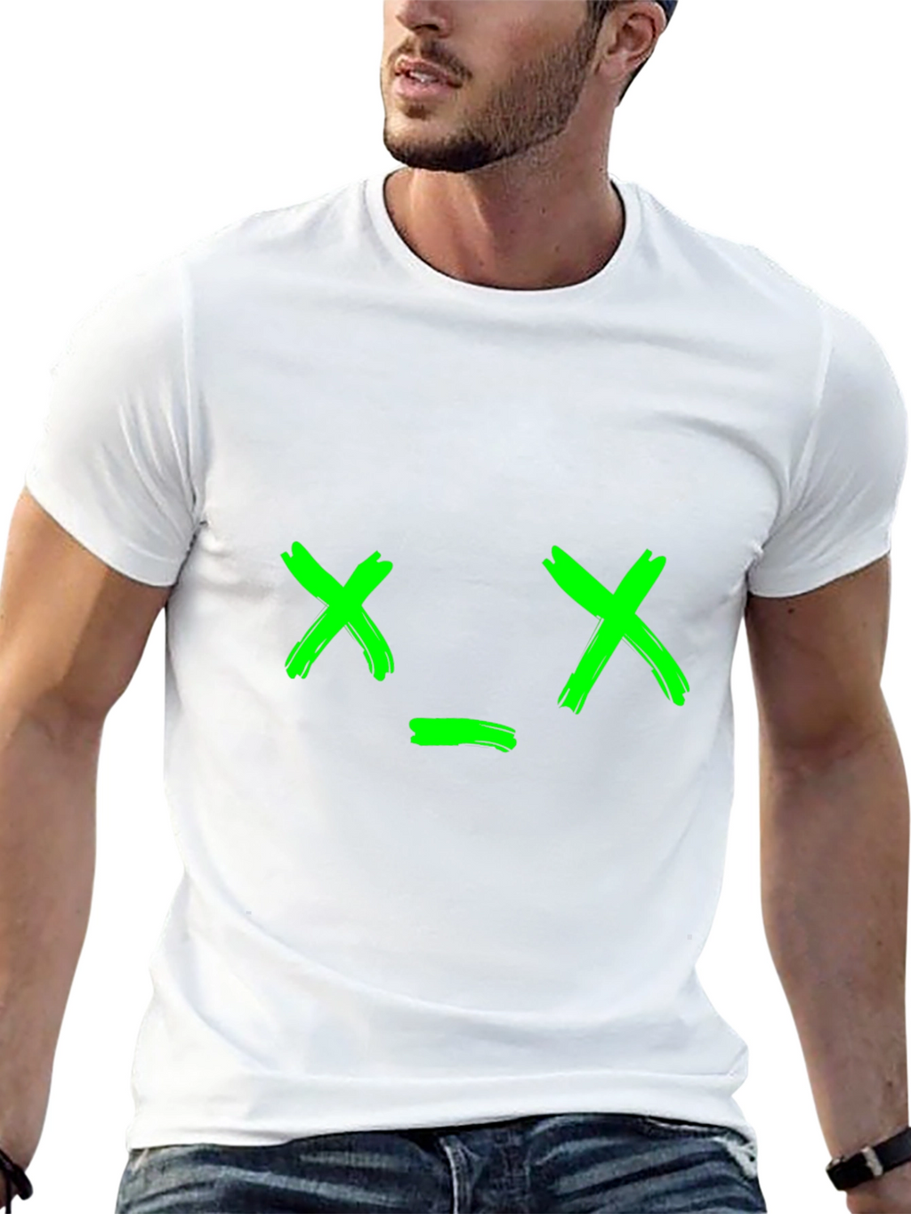 Green X Face Graphic Black T-Shirt