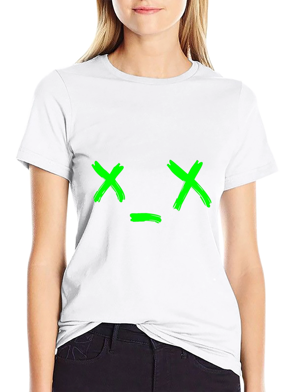 Green X Face Graphic Black T-Shirt