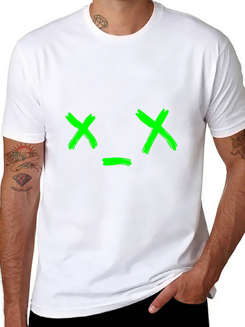 Green X Face Graphic Black T-Shirt