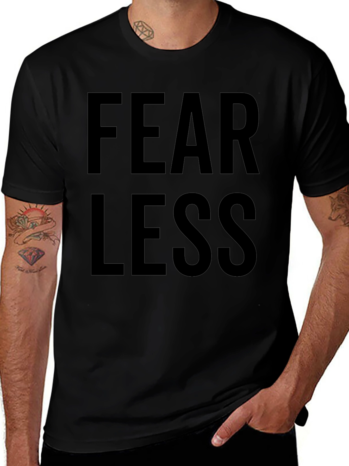 Fearless Graphic Print Tee - Black Cotton Casual Shirt