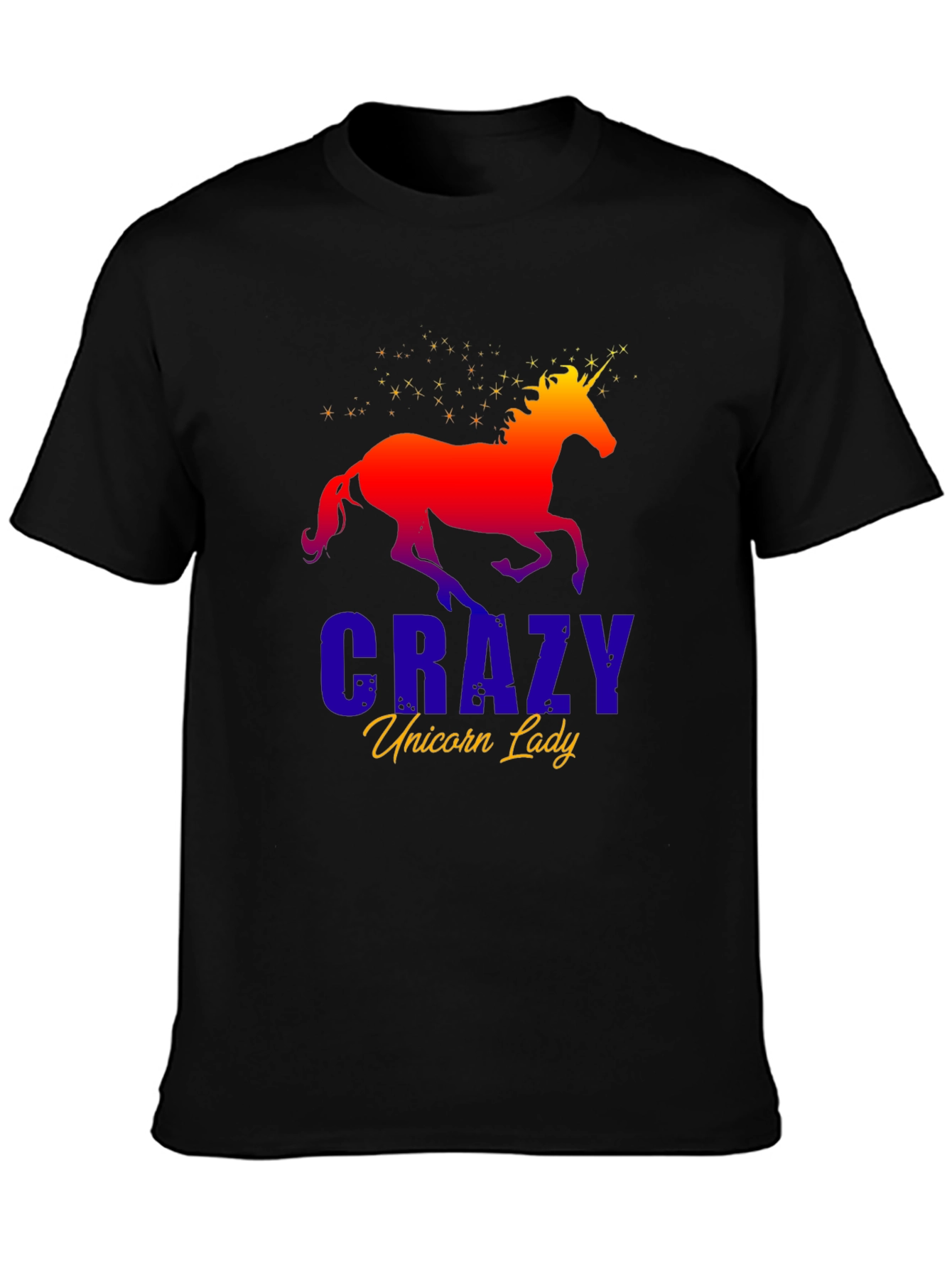 Crazy Unicorn Lady T-Shirt - Black Cotton Tee