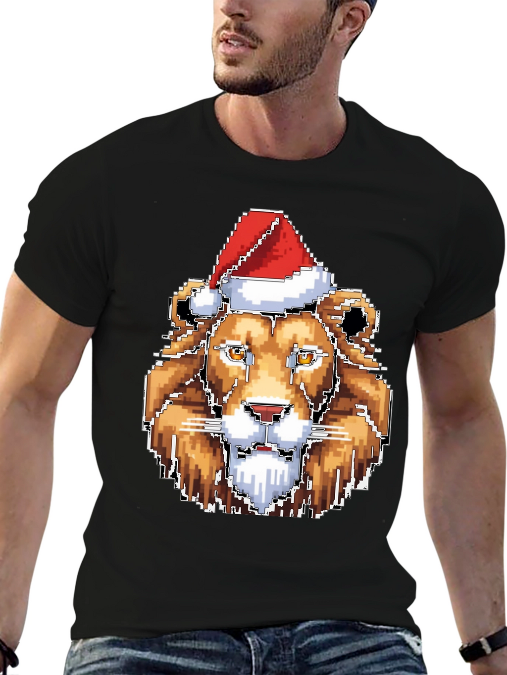 Pixel Lion Christmas T-Shirt