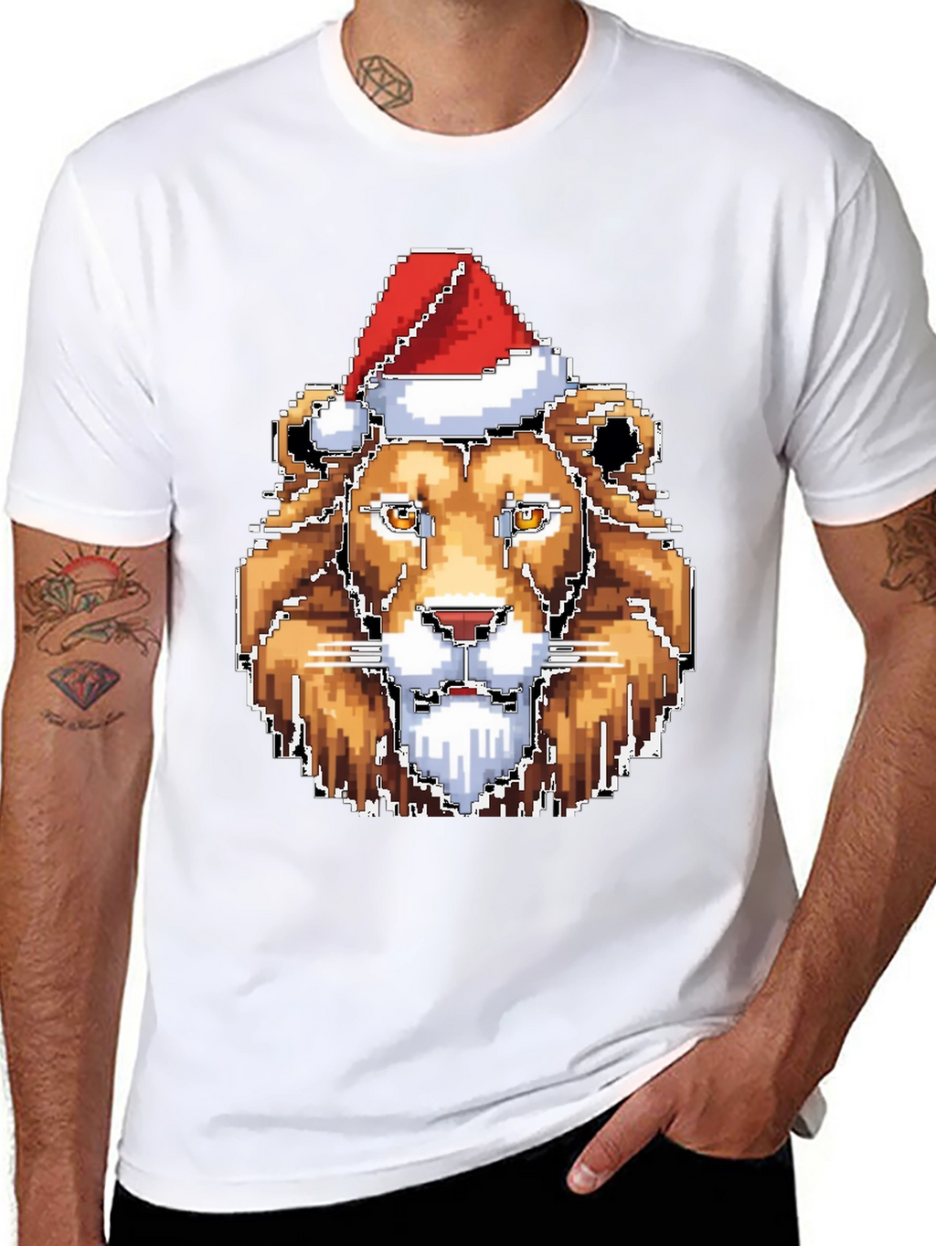 Pixel Lion Christmas T-Shirt