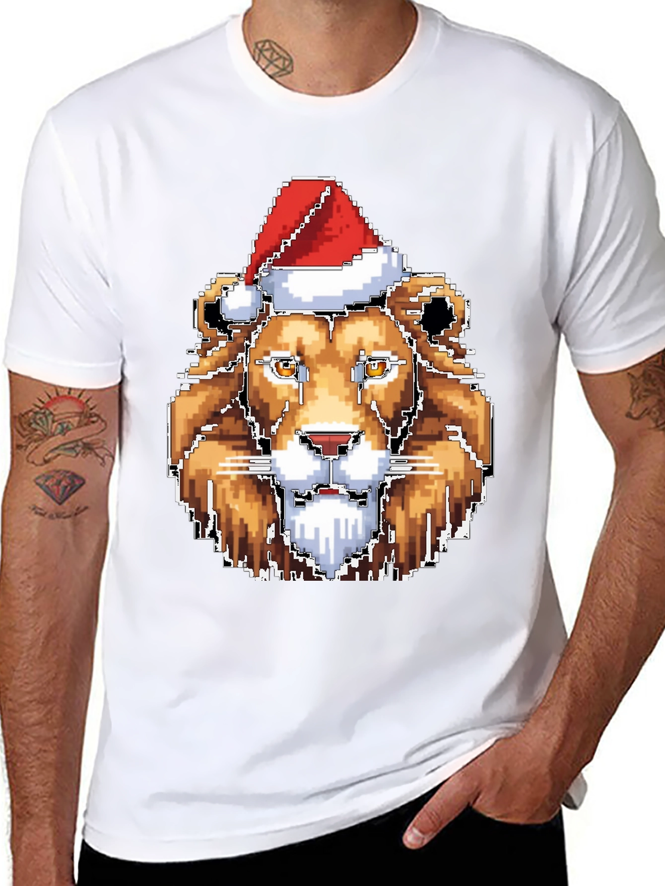 Pixel Lion Christmas T-Shirt