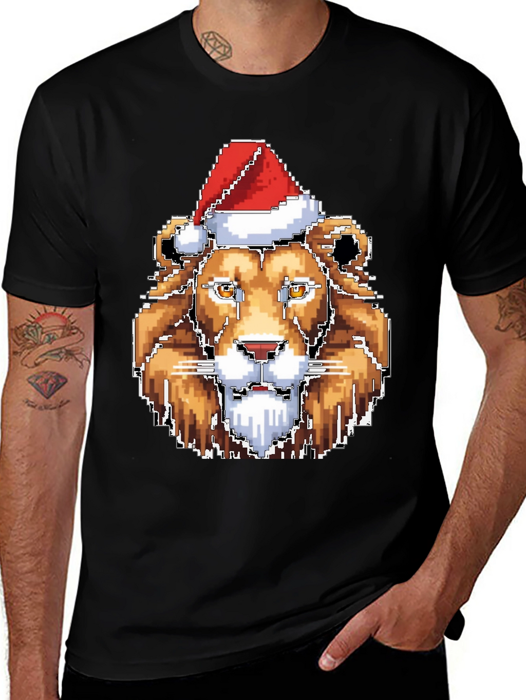 Pixel Lion Christmas T-Shirt