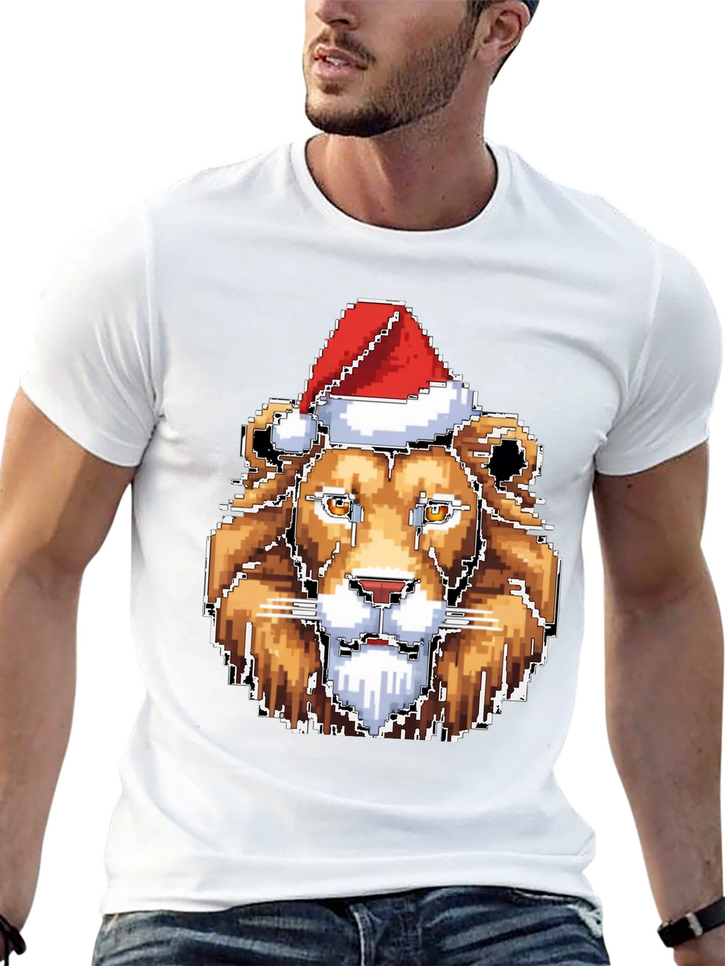 Pixel Lion Christmas T-Shirt