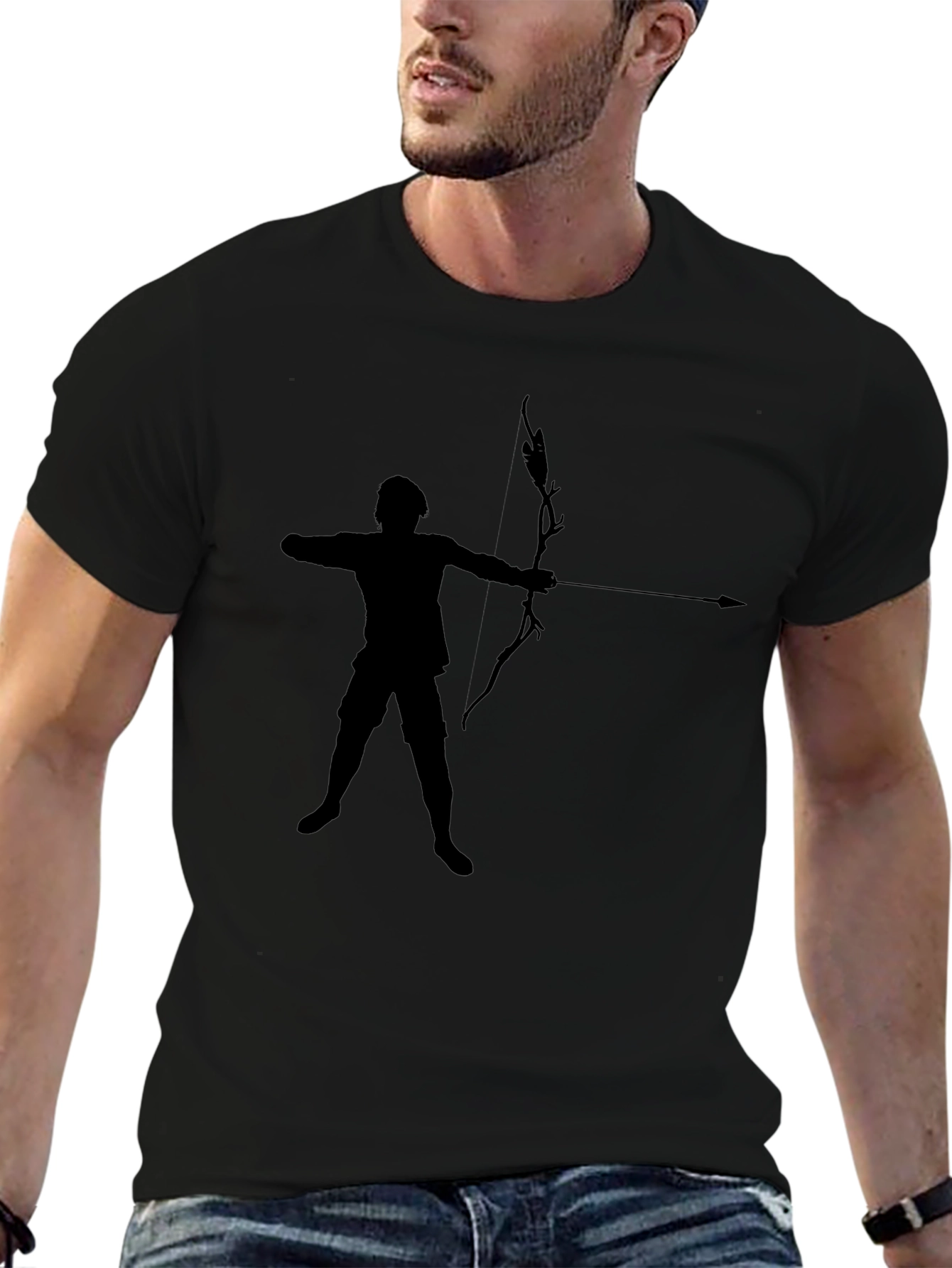 Archer Silhouette Black T-Shirt - Mens Crew Neck Tee
