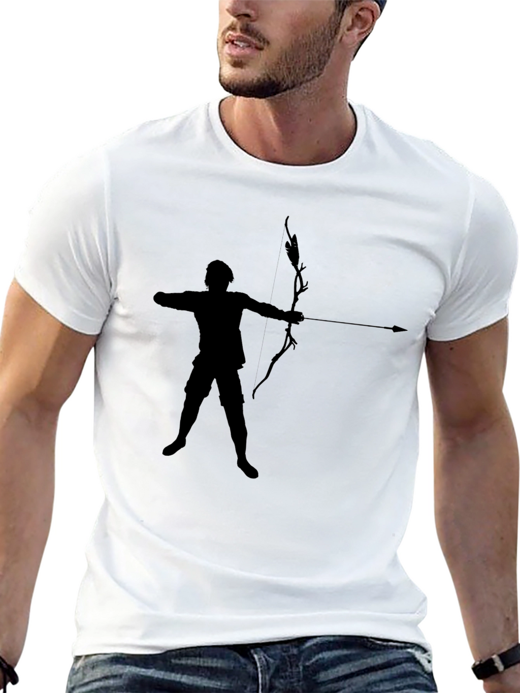 Archer Silhouette Black T-Shirt - Mens Crew Neck Tee