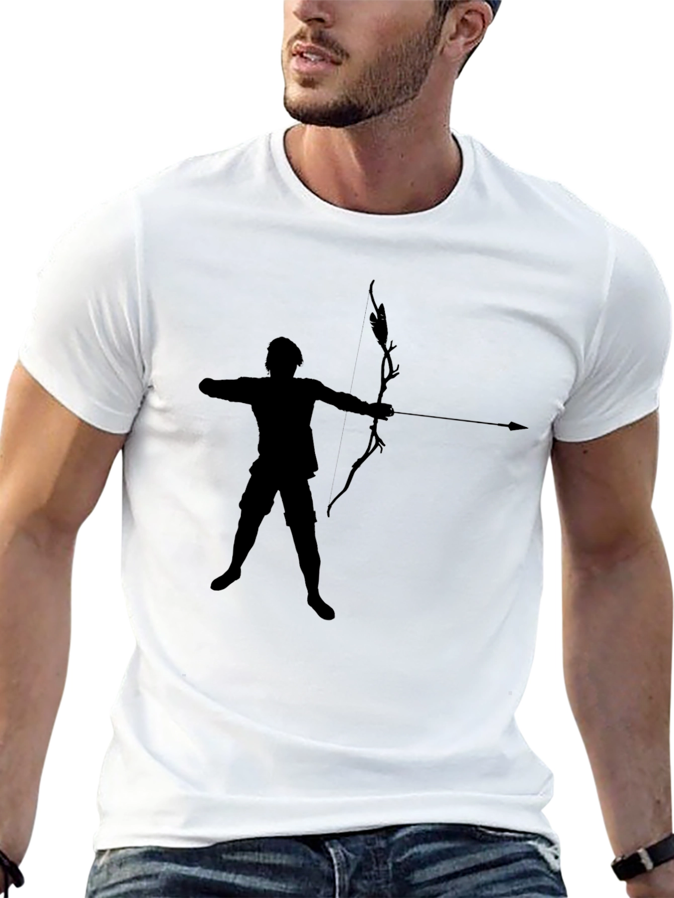 Archer Silhouette Black T-Shirt - Mens Crew Neck Tee