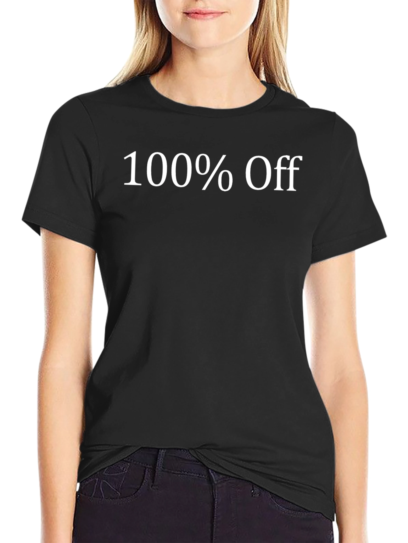 100% Off Black T-Shirt - Mens Short Sleeve Crew Neck Tee