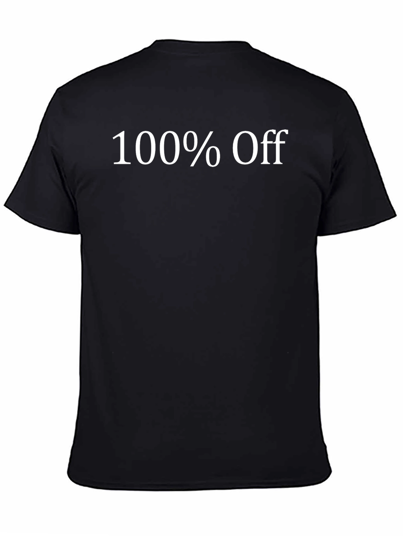 100% Off Black T-Shirt - Mens Short Sleeve Crew Neck Tee