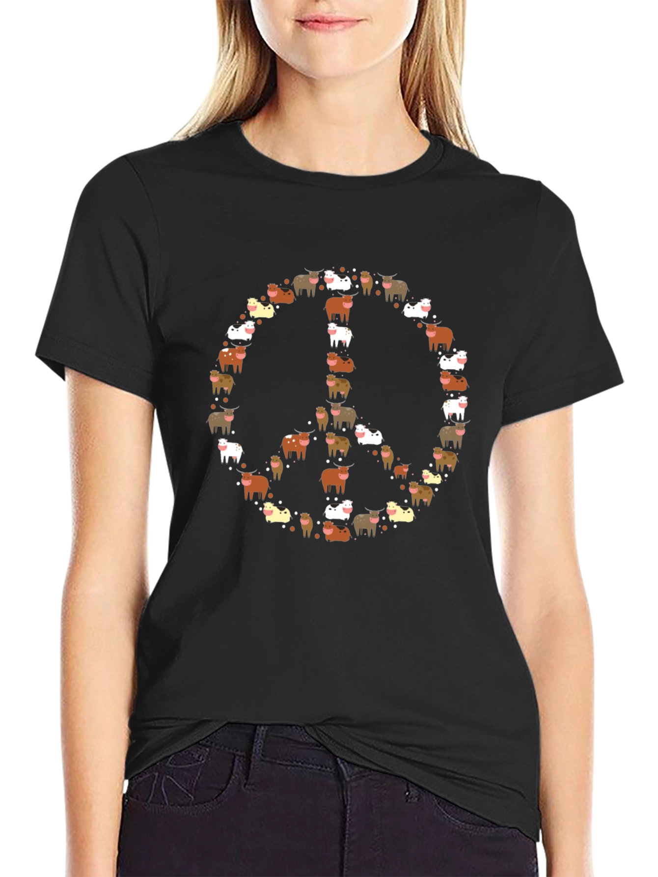 Peace Sign Highland Cow T-Shirt