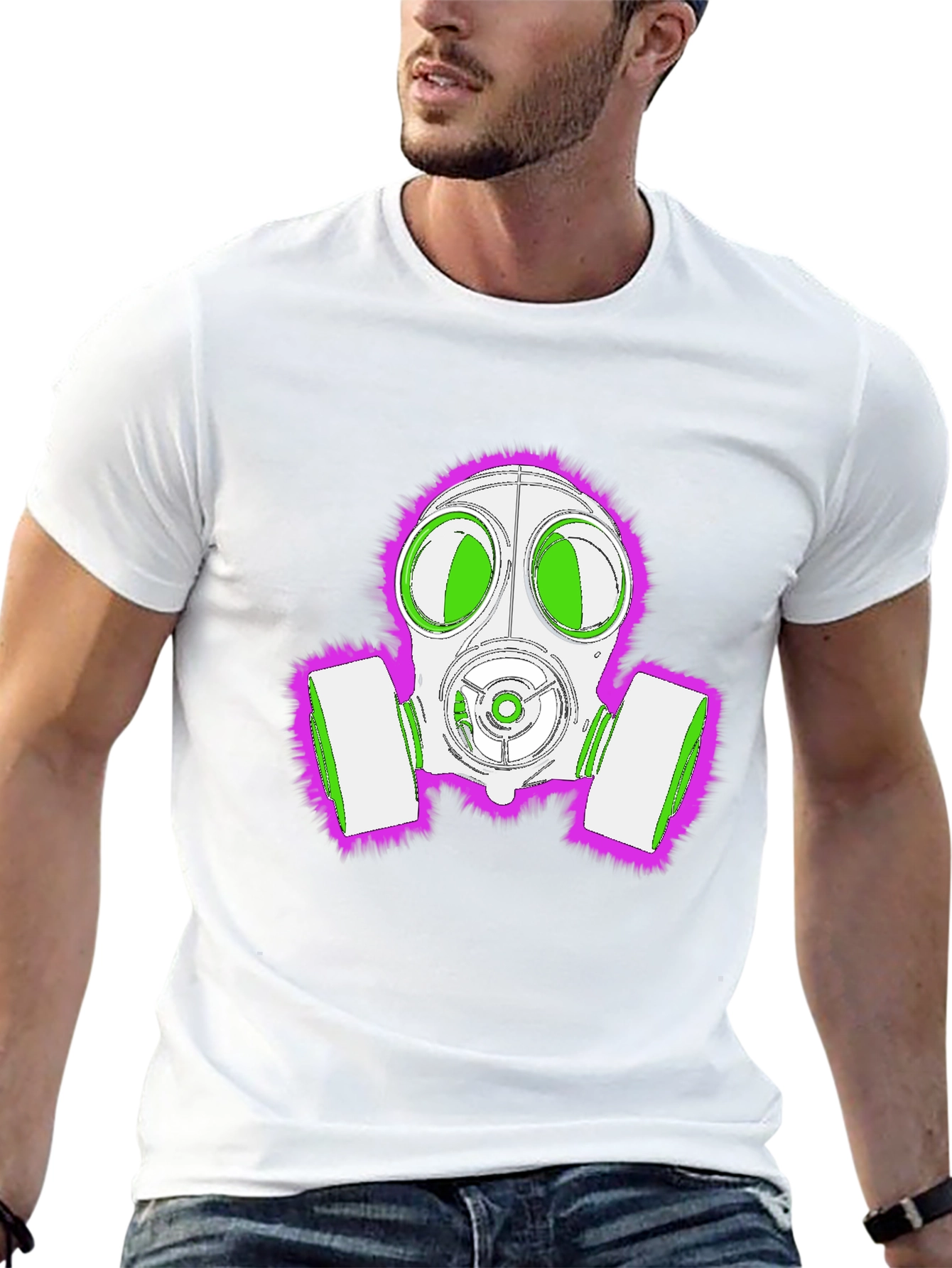 Gas Mask Graphic Tee - Bold Neon Design