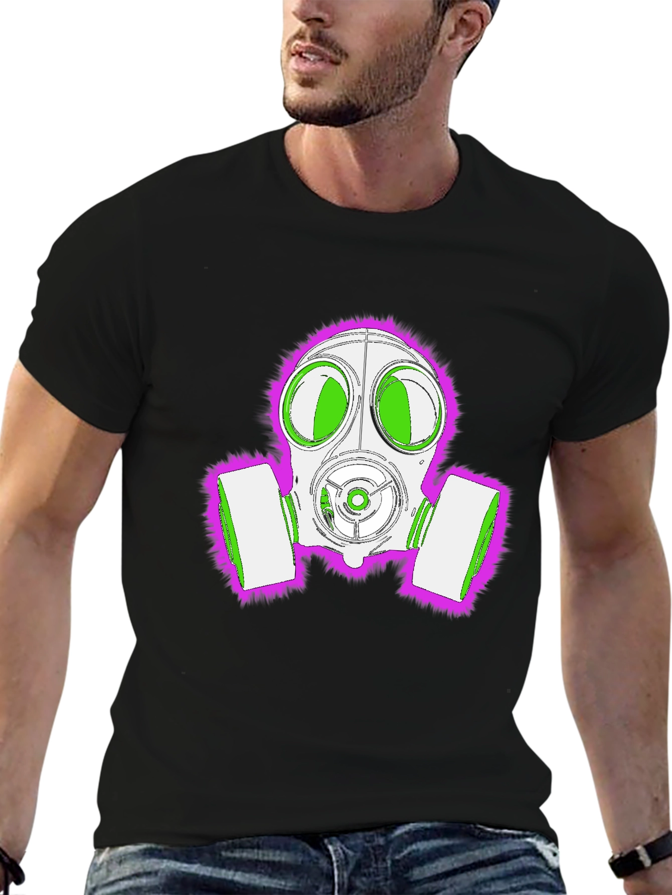 Gas Mask Graphic Tee - Bold Neon Design