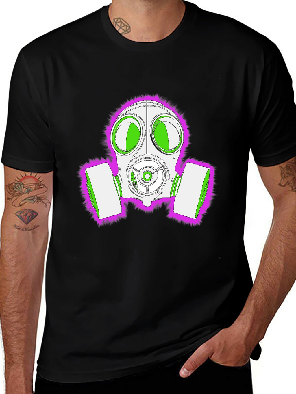 Gas Mask Graphic Tee - Bold Neon Design