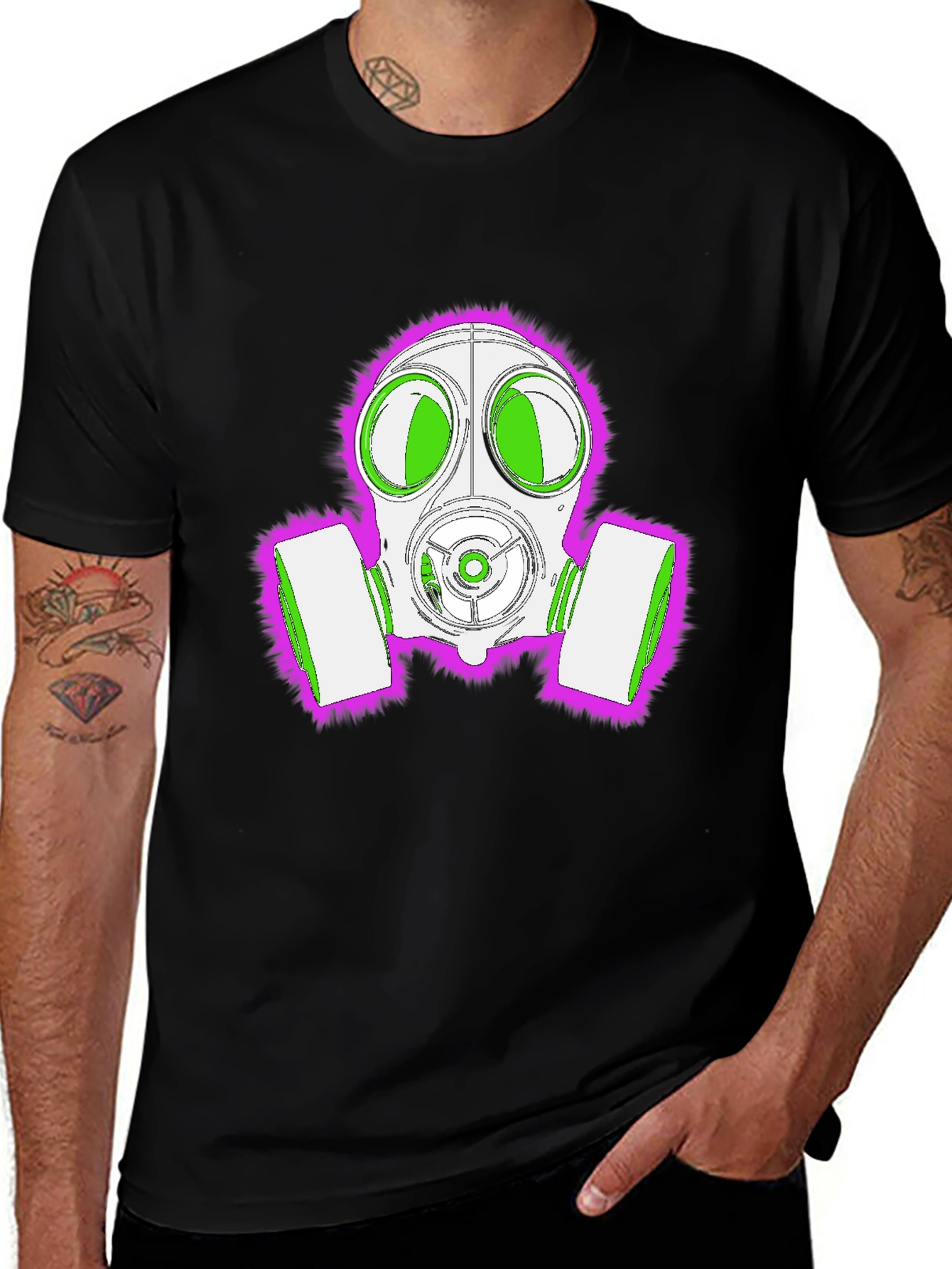 Gas Mask Graphic Tee - Bold Neon Design
