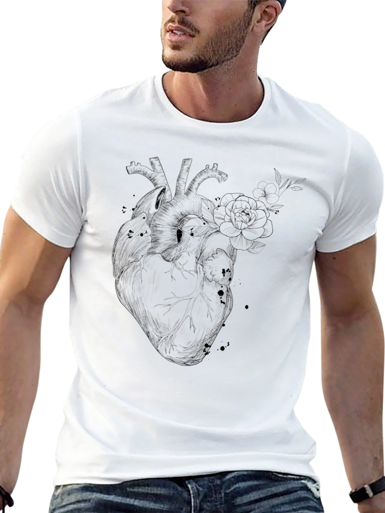 Anatomical Heart Floral T-Shirt - Gothic Style