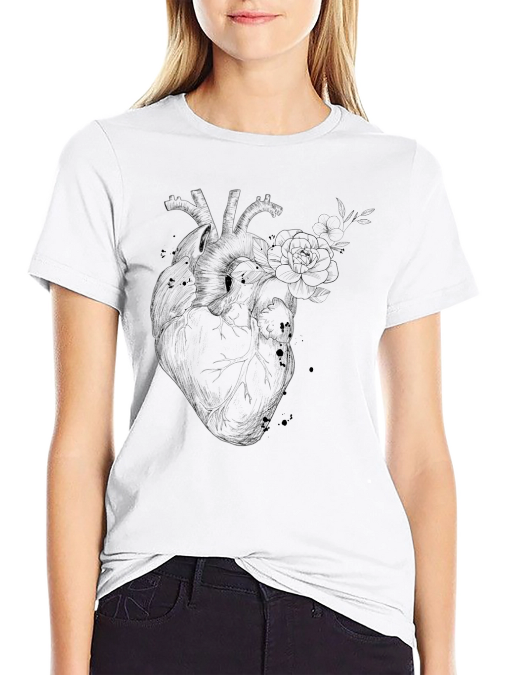 Anatomical Heart Floral T-Shirt - Gothic Style