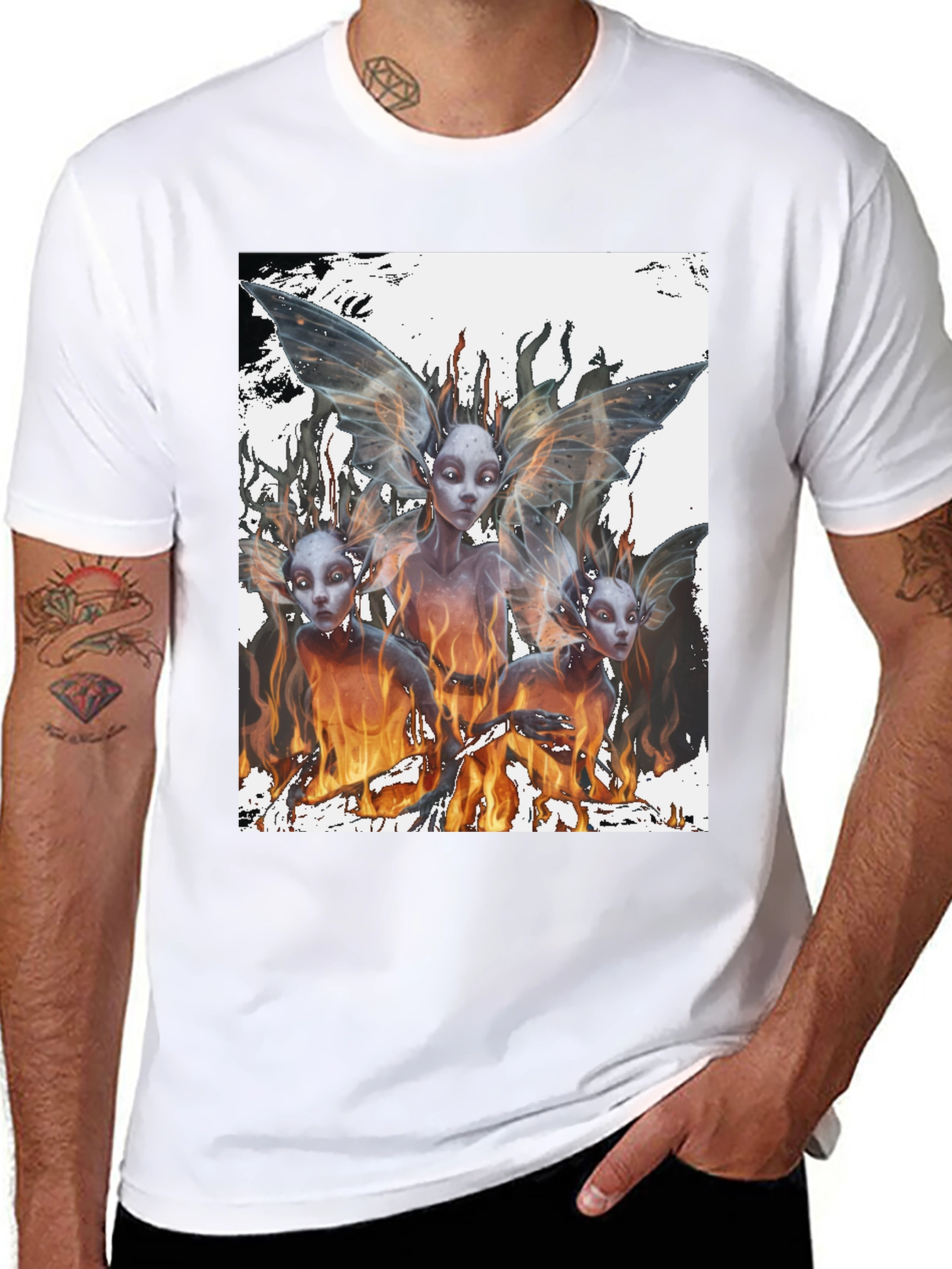Fiery Fairy Graphic Tee - Black Cotton T-Shirt