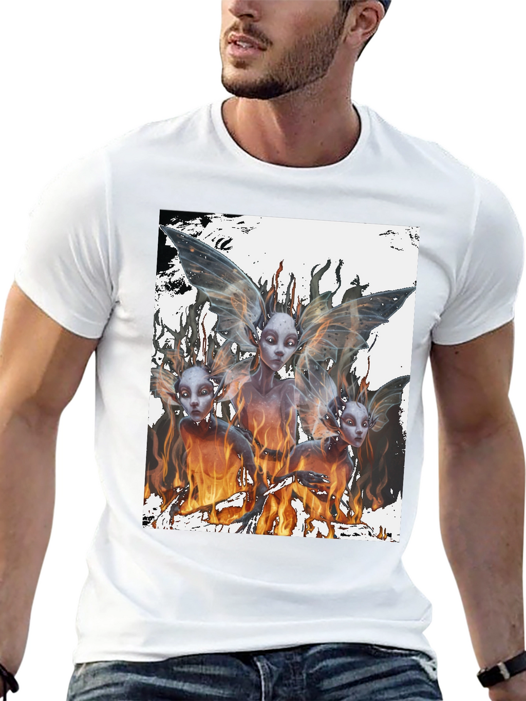 Fiery Fairy Graphic Tee - Black Cotton T-Shirt
