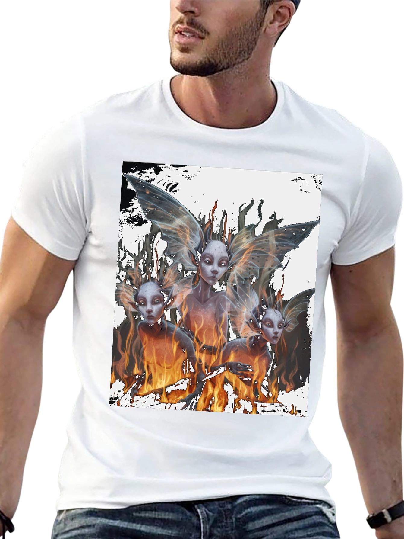 Fiery Fairy Graphic Tee - Black Cotton T-Shirt