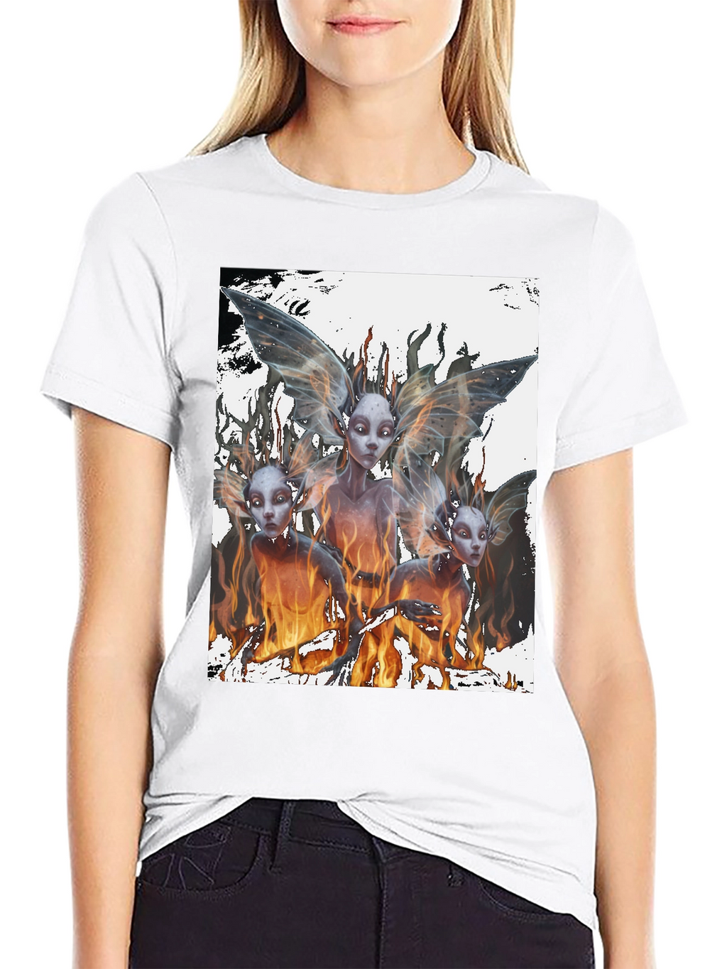 Fiery Fairy Graphic Tee - Black Cotton T-Shirt
