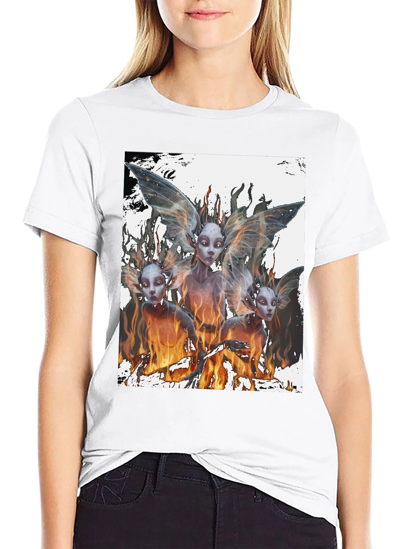 Fiery Fairy Graphic Tee - Black Cotton T-Shirt