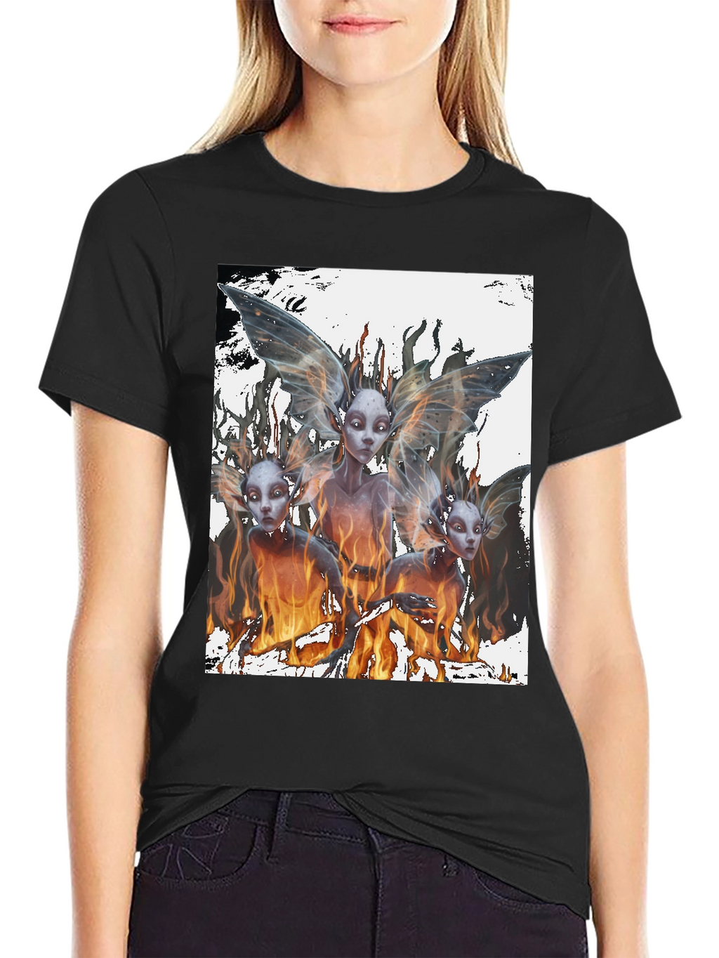 Fiery Fairy Graphic Tee - Black Cotton T-Shirt