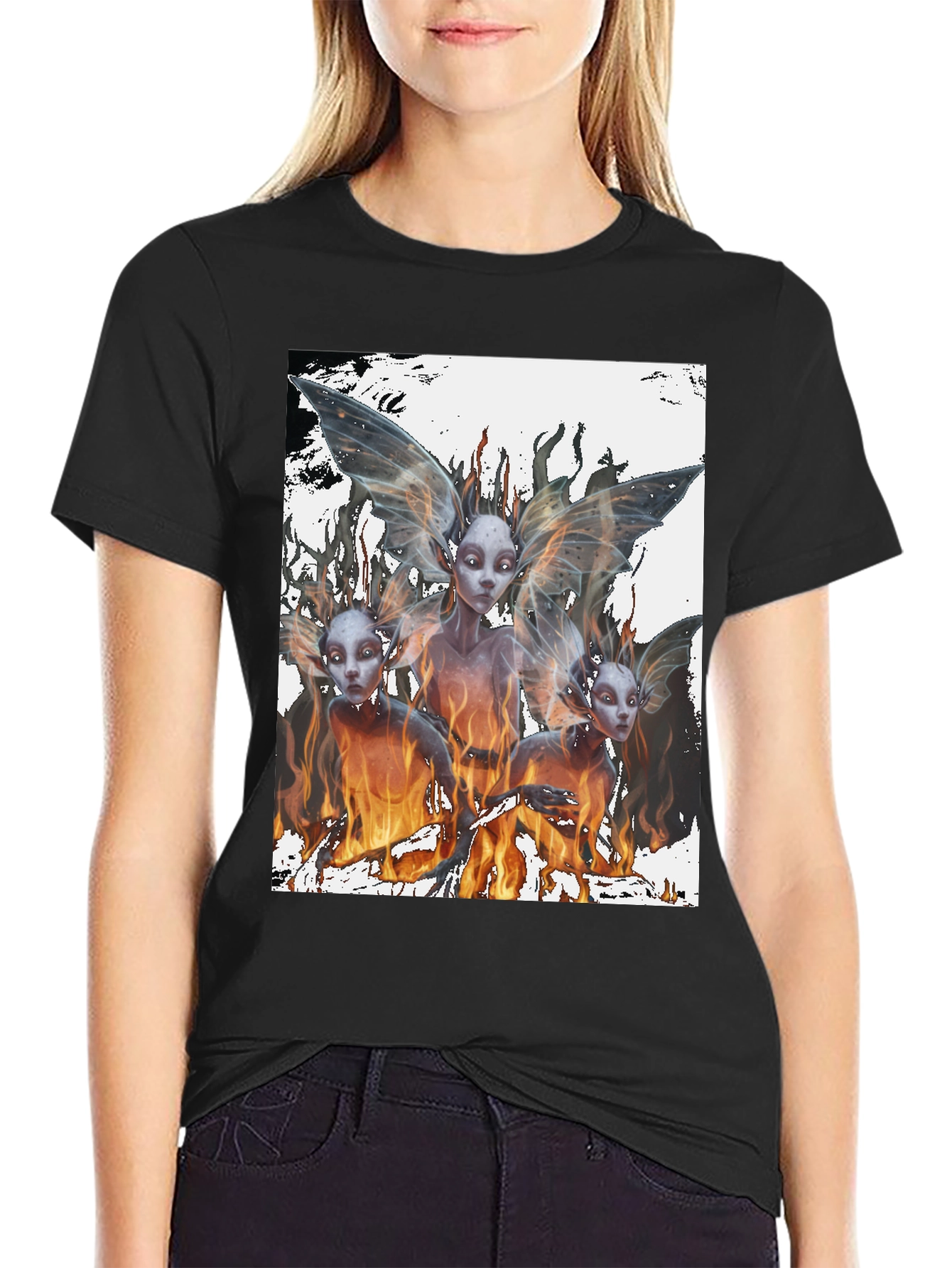 Fiery Fairy Graphic Tee - Black Cotton T-Shirt