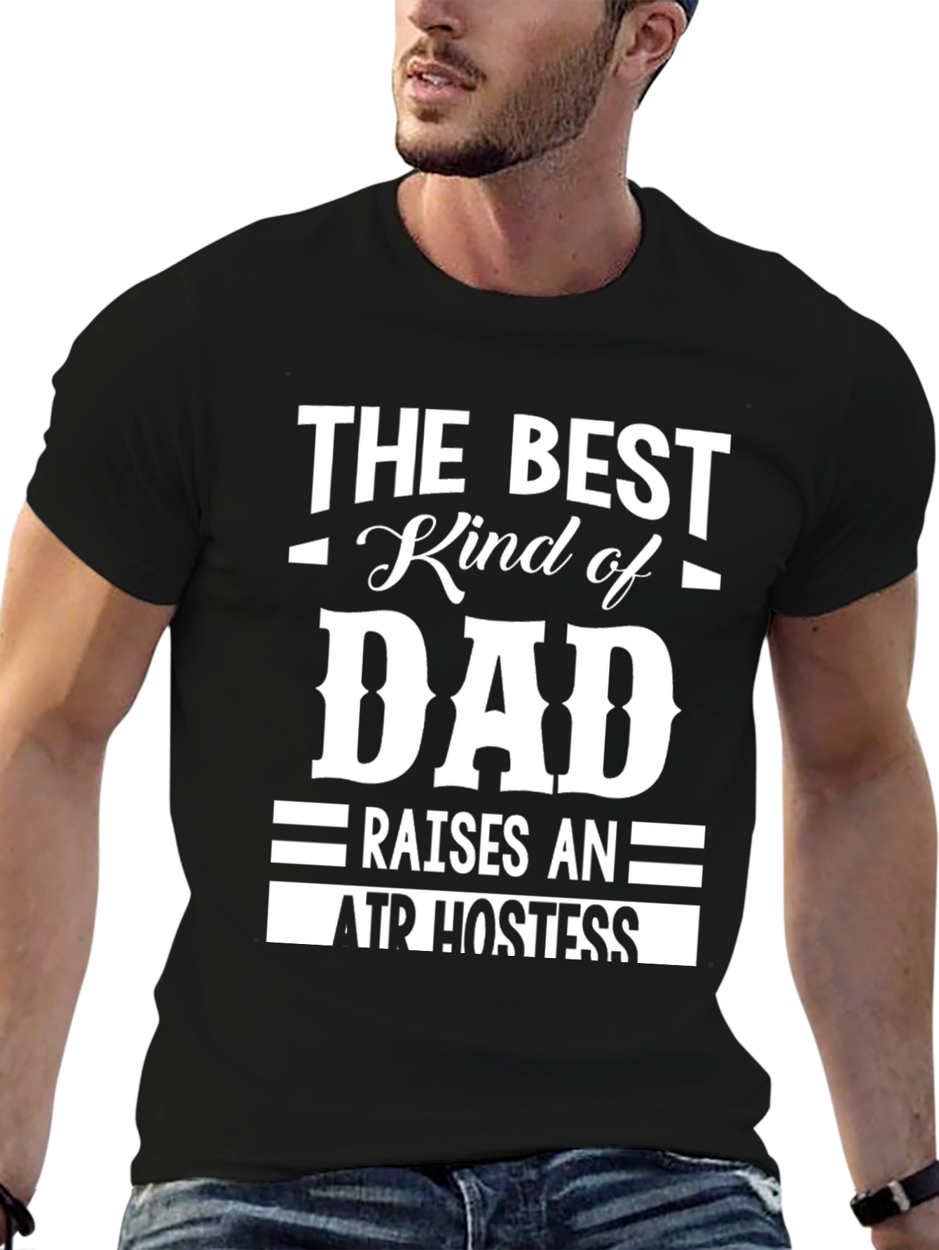 Best Dad Air Hostess T-Shirt - Black Cotton