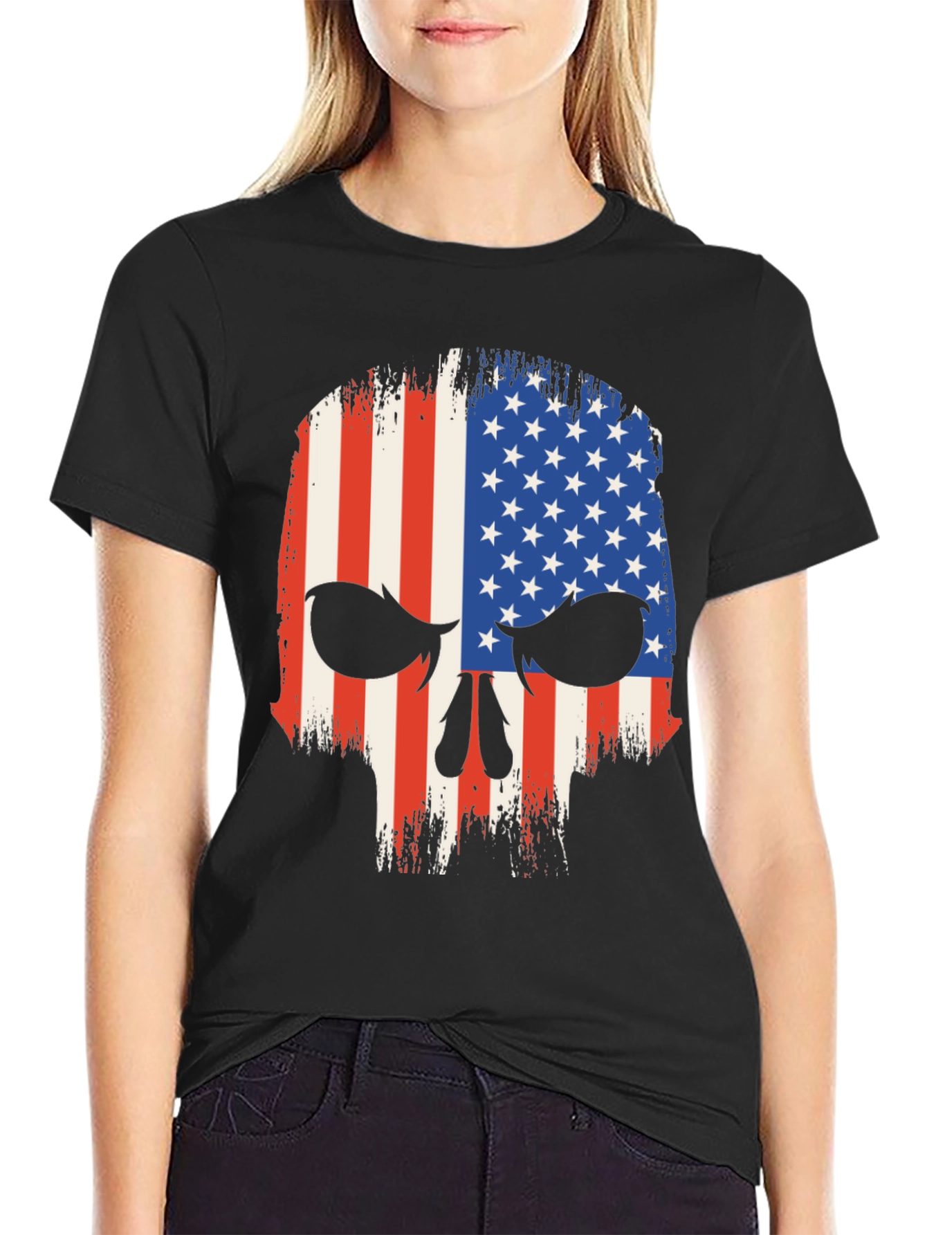 American Flag Skull Graphic T-Shirt