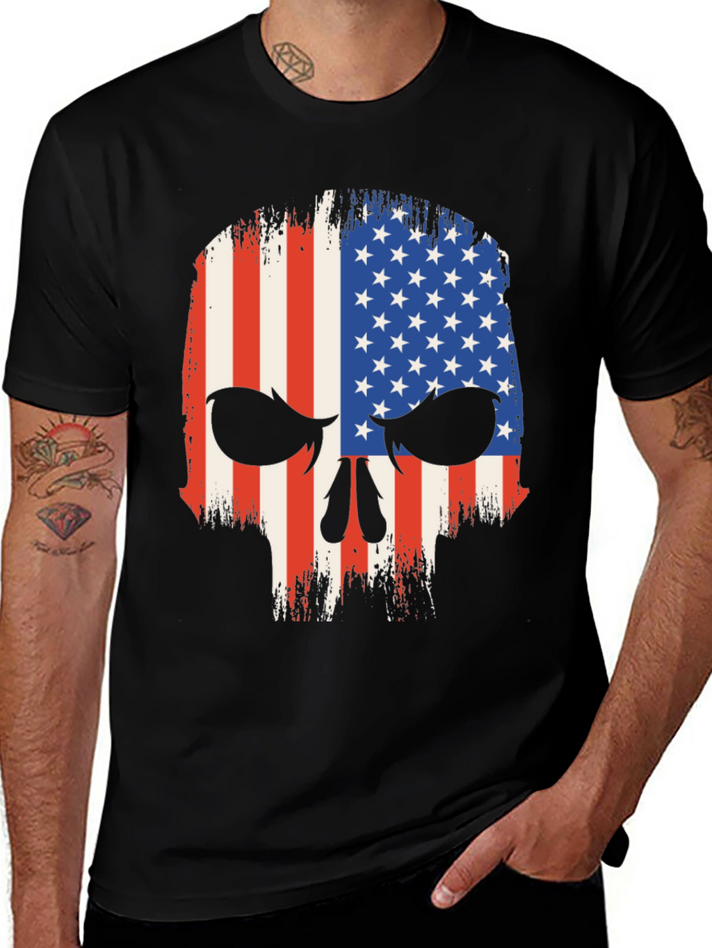American Flag Skull Graphic T-Shirt