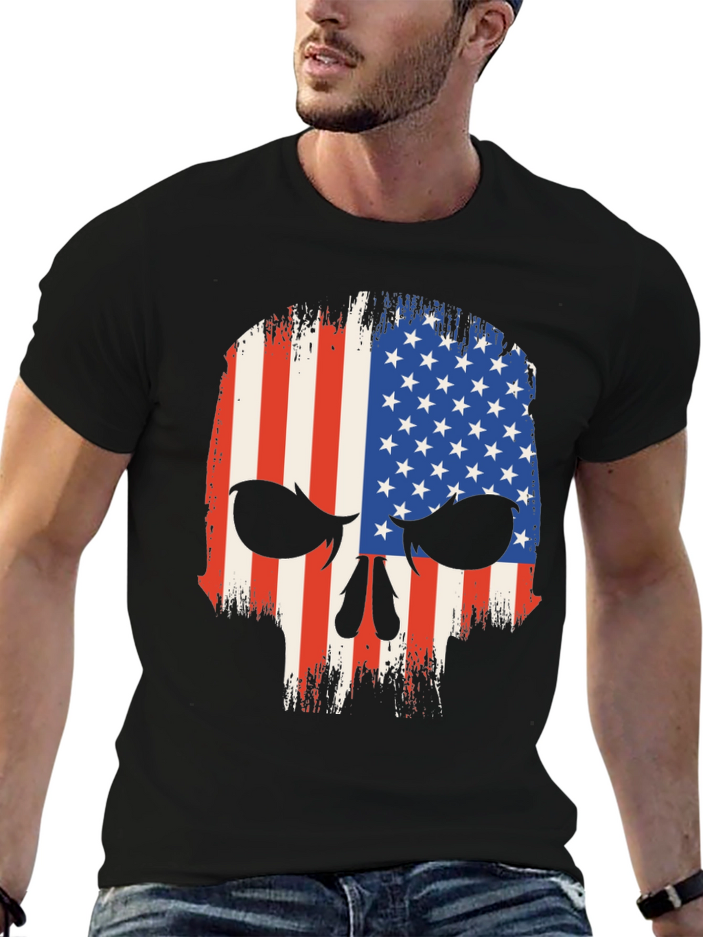 American Flag Skull Graphic T-Shirt