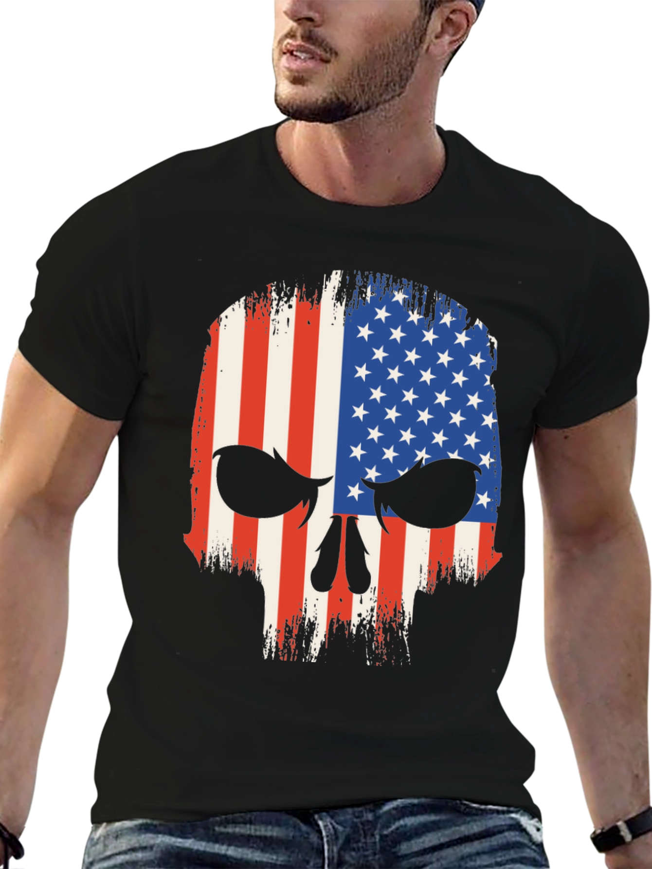 American Flag Skull Graphic T-Shirt