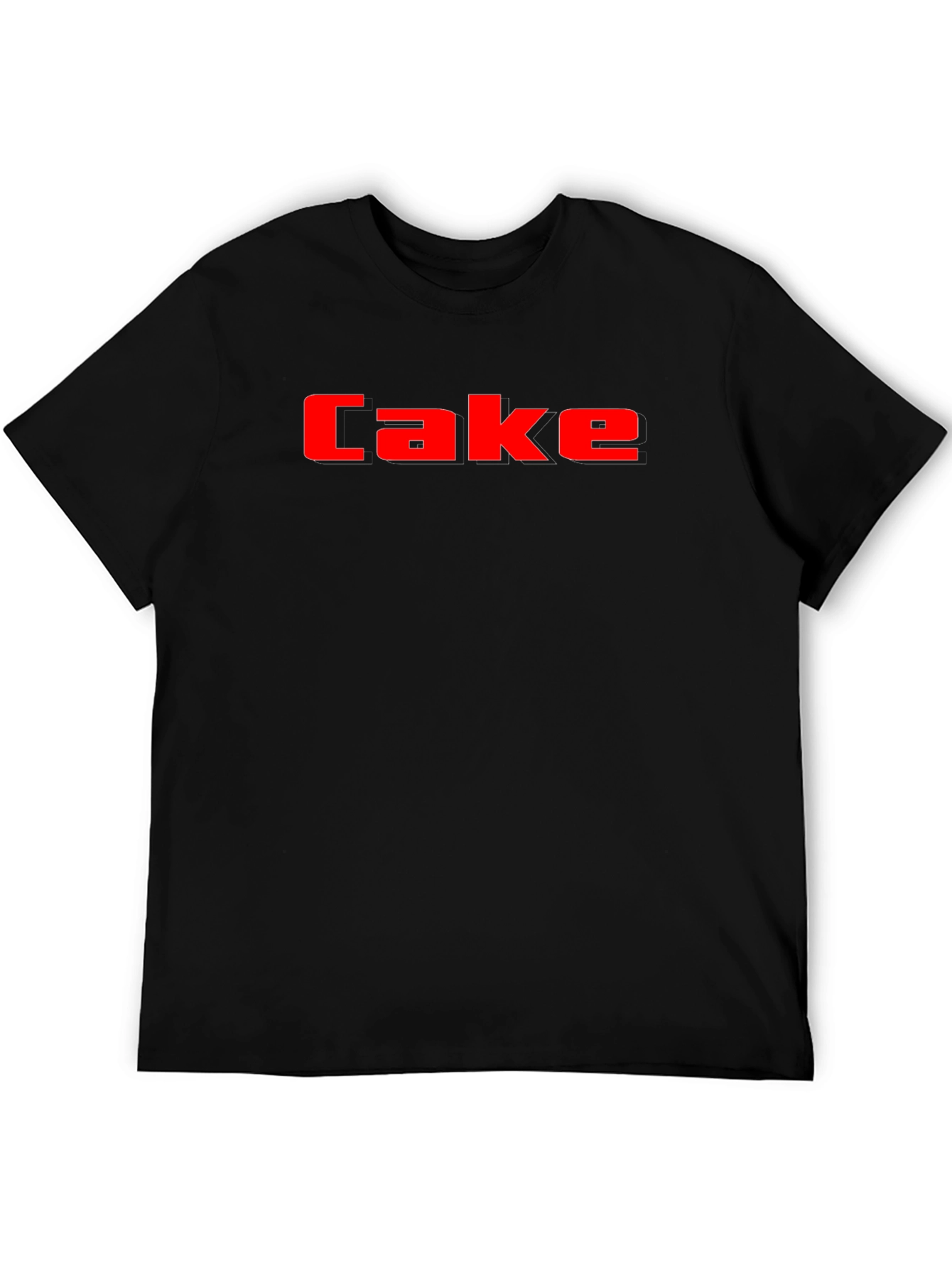 Cake Graphic Tee - Bold Red Lettering on Black