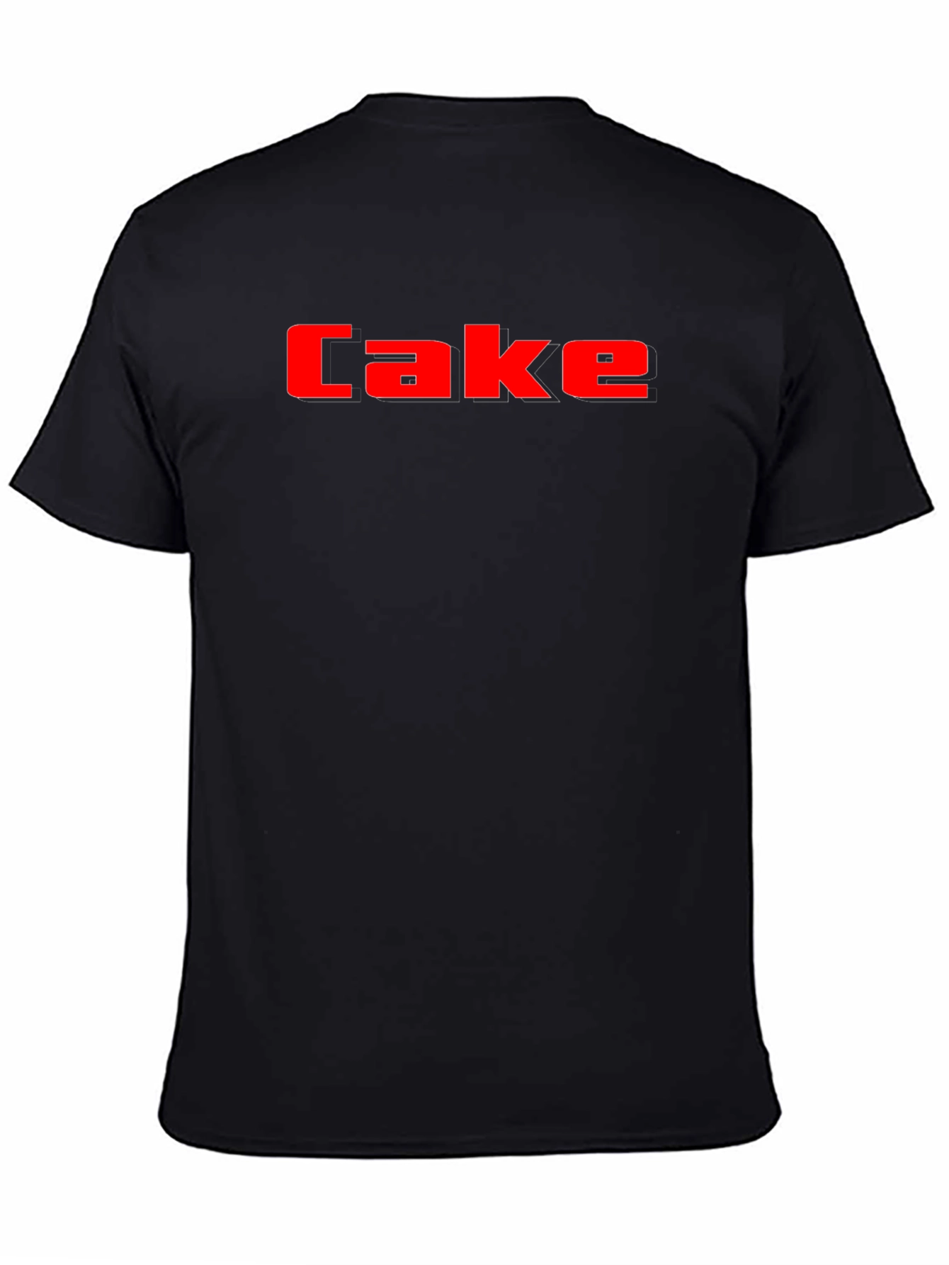 Cake Graphic Tee - Bold Red Lettering on Black