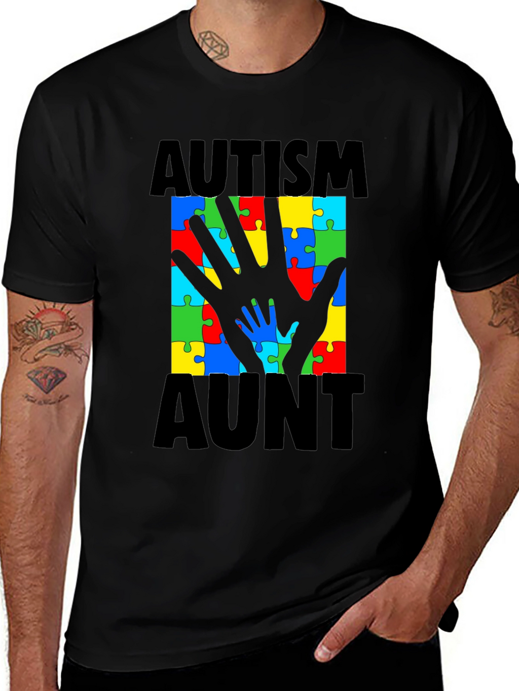 Autism Aunt T-Shirt: Puzzle Piece Hand Design