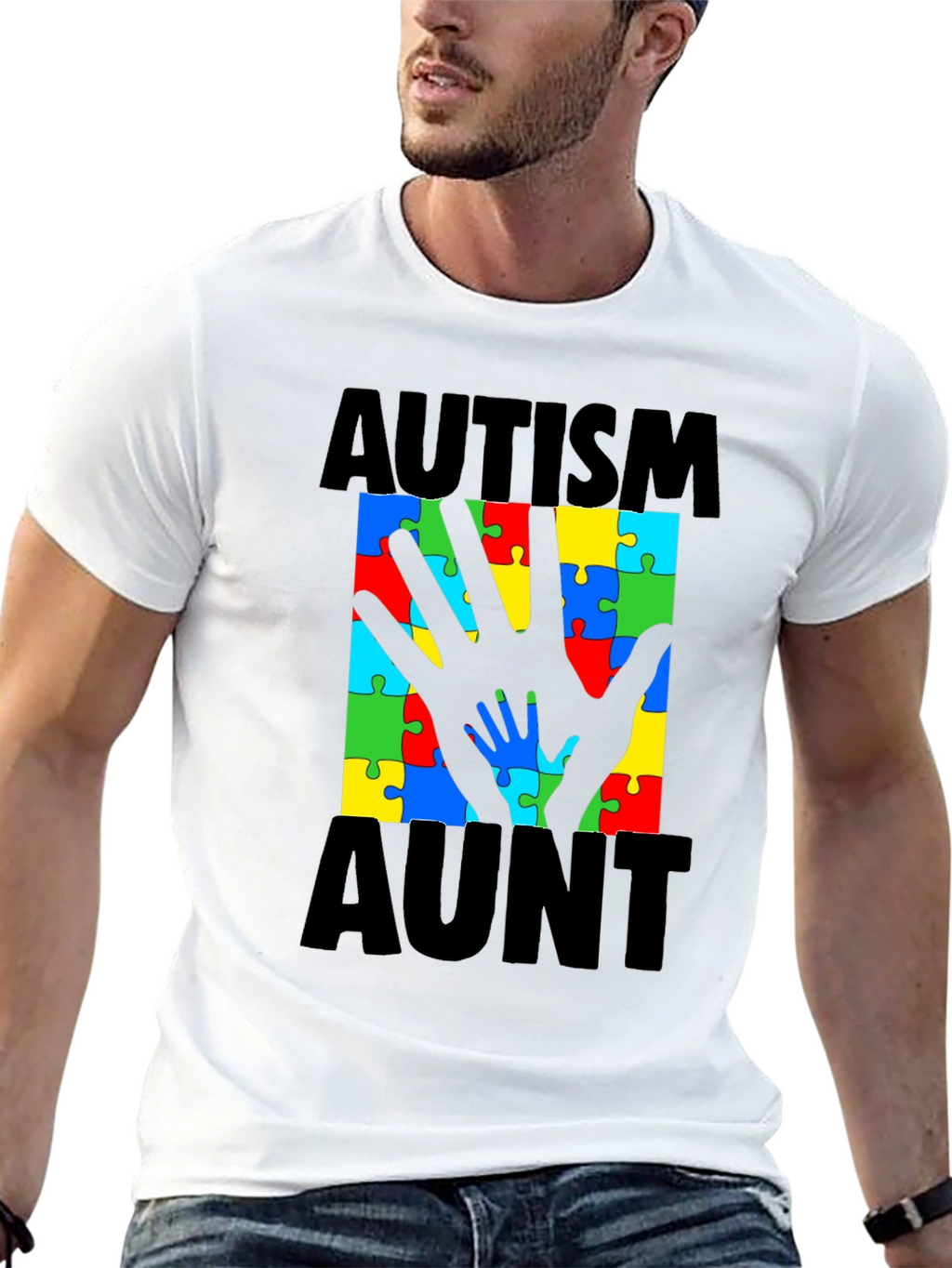 Autism Aunt T-Shirt: Puzzle Piece Hand Design