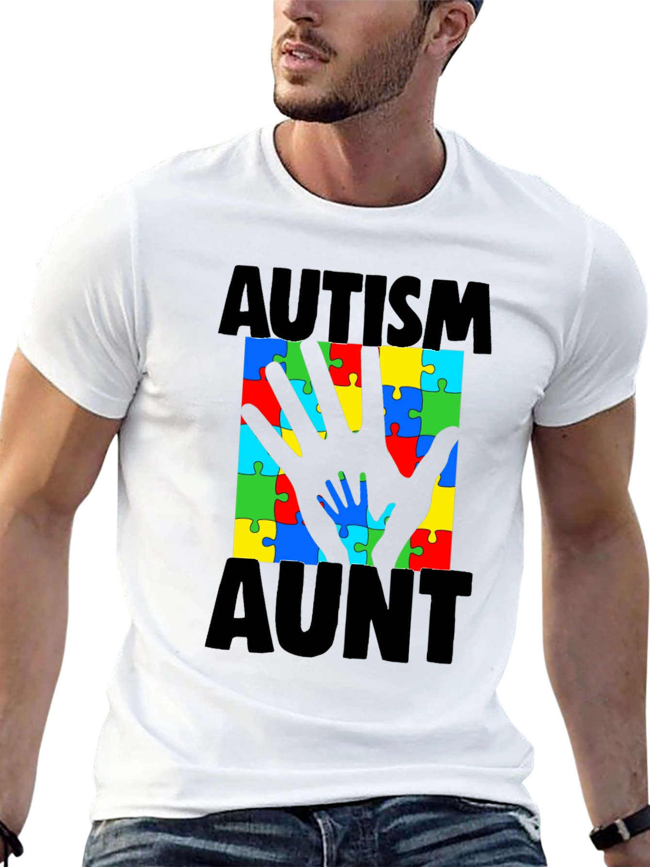 Autism Aunt T-Shirt: Puzzle Piece Hand Design